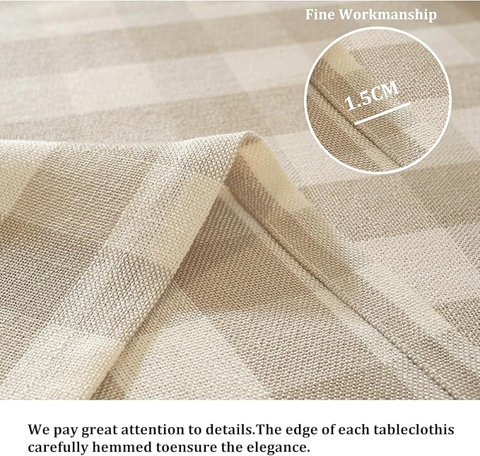 Alsoo Checkered Tablecloth Rectangle Washable Buffalo Plaid Table Cloth Cotton Linen Gingham Table Cover for Picnic Kitchen Dining Room, Beige and White, 60 * 106