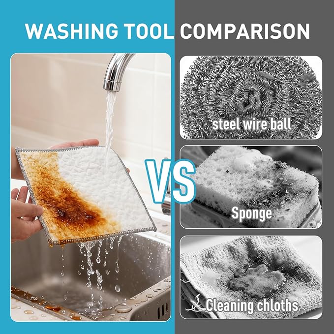 XHWXYQ 2025 New Upgrade Non Scratch Wire Dishcloth, Multipurpose Wire Dishwashing Rags for Kitchen, Wet and Dry, Sinks, Cookware, Stove, Easy Rinsing, Reusable (6pcs, Large)