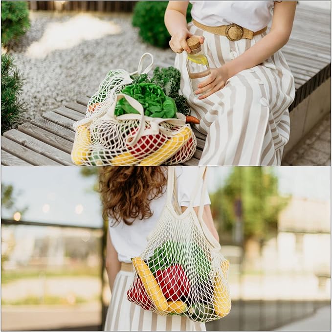 MECCANIXITY Cotton Mesh Bag Reusable Washable Mesh Net String Grocery Bags Organizer for Fruits Vegetables Shopping