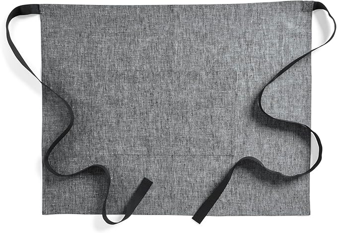 Solino Home Linen Bistro Server Apron - Extra long ties with Pockets - 100% Pure Linen Half Apron for Men and Women