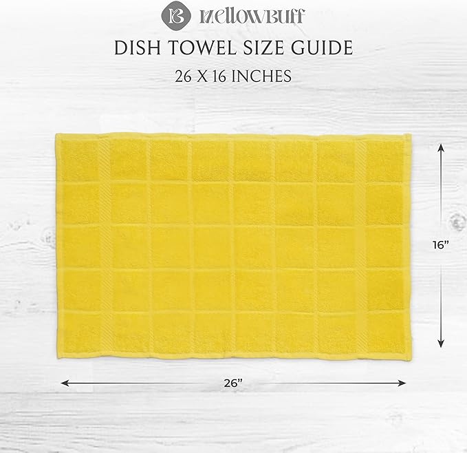 Mellow Buff 100% Cotton Terry Dish Cloth & Dish Towel, 6 Pack, Super Soft and Absorbent Kitchen Towels, Perfect for Kitchen Cleaning and Dish Washing (Yellow (DT and DC Combo))