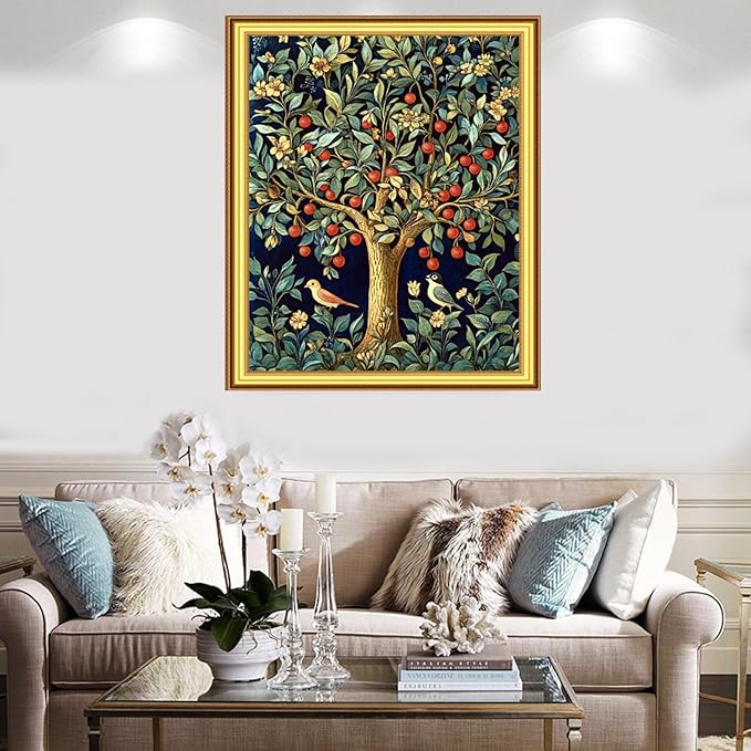 Foxnyart Stamped Cross Stitch Kits Full Range of Embroidery Needlework Starter Kits for Beginners Adults 11CT Embroidery Patterns Art Crafts DIY Needlepoint Kit-Little Bird Tree of Life 16x20 inchs