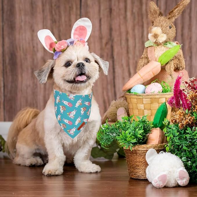 ADOGGYGO Easter Dog Bandanas 2 Pack, Triangle Reversible Bunny Carrot Dog Scarf, Premium Durable Fabric, Easter Bandana for Small Dogs (Small)