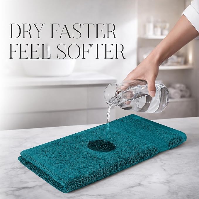 RIVERSIDE 12 Pack Premium 100% Cotton Face Wash Cloths, 12 x 12 Inches, Soft & Absorbent Face Towels for Bathroom Wash Clothes, 550 GSM, Luxury WashCloths for Showering, Body, Spa & Gym, Teal