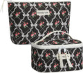 HAOGUAGUA 2 Pieces Makeup Bag, Small Large Quilted Cosmetic Bag, Travel Floral Make Up Toiletry Organizer Bag for Women Girls (2PCS STYLE B-5)