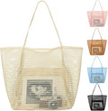 Fammart Mesh Beach Bag, Large Beach Tote with Zipper Pocket for Family Pool Bag for Toys & Vacation Essentials