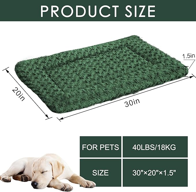 WITTOP Washable Dog Bed Plush Orthopedic Outdoor Crate Mat with Non-Slip Bottom,Luxe Soft Kennel Pad for Pets,Cozy Cage Cushion & Pet Sleeping Mattress Large Sized,Medium,Small Dogs,30 x 20 inch,Green