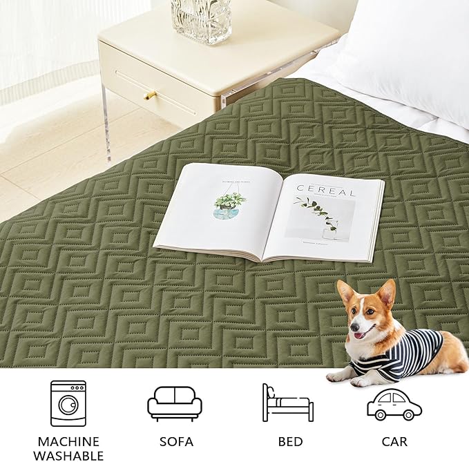 hyha Waterproof Dog Blanket, Soft Pet Bed Blankets, Waterproof Sofa Couch Cover for Dogs Washable, Reversible Pet Couch Covers for Sofa Furniture (82x102 Inch, Green/Navy Blue)