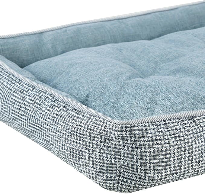 Sam's Pets Arlo Orthopedic Blue Plaid Dog Bed with Soft Fabric, Easy Cleaning, Non-Slip Grip, Modern Design, Medium