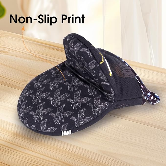 Mini Oven Mitts Cute,Silicone Oven Mitts Heat Resistant 500℉ with Non-Slip Grip and Soft Quilted Cotton Lining for Kitchen Cooking and Baking. Machine Washable-Eagles