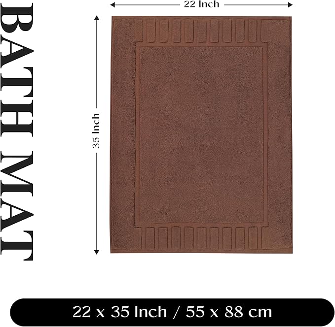 Superior 100% Cotton Bathmat Set, Bath Mats, Bathroom Decor, Shower, Bathtub Essentials, Home Accessories, Washable Rug, No Backing, Heavyweight, Leo Collection, Set of 2, 22" x 35", Brown