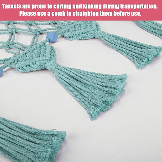iHansee Stuffed Animal Storage Hammock Corner, 56'' Jumbo Boho Macrame Tassel Toy Holder Wall Mounted, Hanging Net Organizer for Nursery Decor, Aqua Plush Toy Net with Star Light for Boys Girls Gift