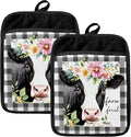 Cow Gifts Oven Mitts Set, Cow Themed Gifts for Lovers Women, Farm Fresh Black Buffalo Plaid Heat Resistant Kitchen Oven Gloves for Baking and Cooking,Pot Holders