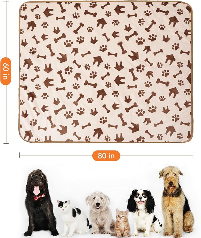 CAPT.SNOOZE Waterproof Dog Blankets Pet Blanket 60"x80", Soft Fluffy Sofa Car Bed Protector, Reversible Sherpa Fleece Dog Blanket for Large Dogs (Beige-House)