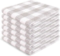 Blue Needles Waffle Weave Check Plaid Dish Cloths, 12x12 Inches 100% Cotton Set of 6 Dish Towels for Kitchen, Ultra Soft & Absorbent Kitchen Towels for Quick Drying Spring Summer - Ash Grey & White