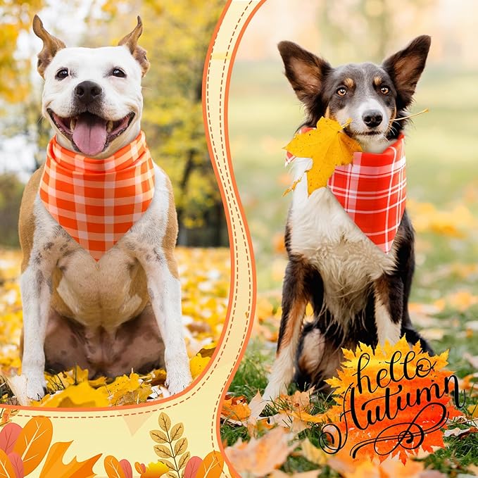 Abbylike 50 Pcs Thanksgiving Dog Bandanas Bulk Plaid Bandanas for Dogs Triangle Kerchief Bib Scarf for Pets Fall Costume Photo Props Accessories Pet Shops Groomers, 25 Styles (31.5 x 21.7 x 21.7)