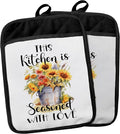 This Kitchen is Seasoned with Love Pot Holders with Pockets, Spring Floral Buckets Pot Holders Heat Resistant Oven Mitts Hot Pads for Kitchen Baking Cooking,Potholders for Kitchens