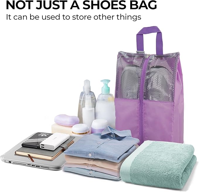 HANOZI Shoe Bags For Travel, Used As For Storage or Shoe Travel Bag, Space Saving When Travelling With This Travel Shoe Bags For Packing, Sneaker Bag. (Light Purple, 2 Pack, Large)