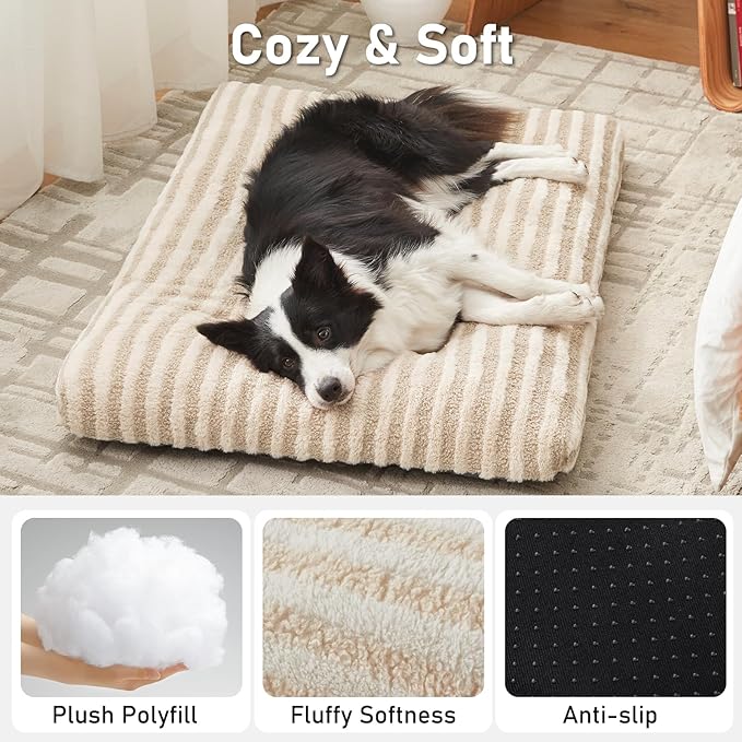 FURTIME Washable Dog Bed Large Sized Dogs, Deluxe Dog Crate Beds Comfy Fluffy Kennel Pad Anti-Slip Pet Sleeping Mat, Machine Washable Dogs Pillow, 35"x23"x3.5", White