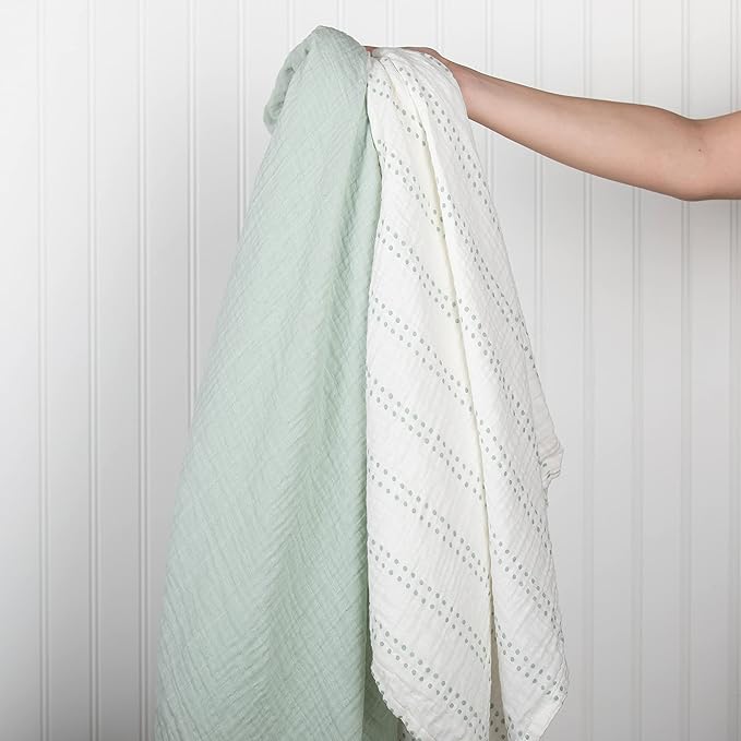 Sticky Toffee Muslin Swaddle Baby Blanket, Mint Green and Cream Dots, 47 x 47 in, Soft Breathable Oeko-Tex Cotton Newborn Wrap and Receiving Blanket
