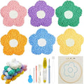 Allazone Punch Needle Coasters Kit, 6 PCS Flower Embroidery Punch Needle Kits, Punch Embroidery Kit with Felt Yarns Hoop Tools for DIY Crafts