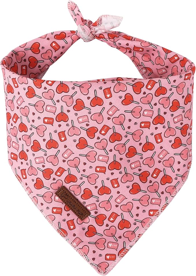UP URARA PUP Valentine Dog Bandana, Pink Heart Triangle Bid Scarf for Small Medium Dog, Cotton Pet Kerchief for Girl Boy Dogs or Cats, Red Dog Bandana, Cute Adorable Puppy Bandana