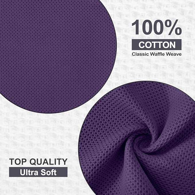 Kitinjoy 100% Cotton Waffle Weave Kitchen Towels (13 X 28 Inches, Eggplant), 4-Pack Super Soft and Absorbent Dish Towel for Drying Dishes, Kitchen Hand Towels