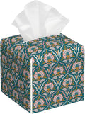 Vintage Colorful Boho Paisley Floral Tissue Box Cover Square Leather Tissue Holder Waterproof Facial Paper Organizer Dispenser Cube Paper Cover Case for Home Office Bathroom Vanity Countertop