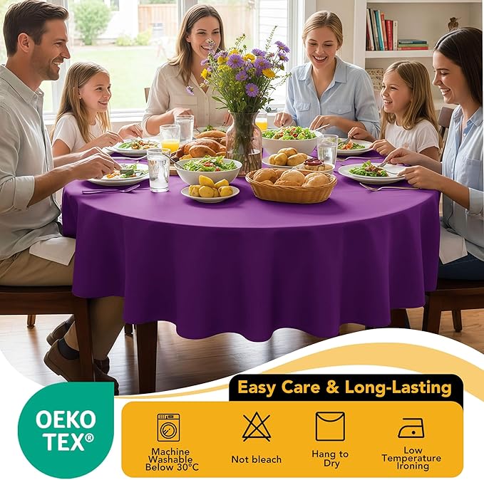 10-Pack Purple Round Tablecloths, 108 Inches, Stain-Resistant Polyester for 4-5 Ft Round Tables - Washable Table Covers for Weddings, Banquets, Birthday Parties, Events
