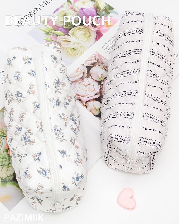 PAZIMIIK Vintage Quilted Makeup Bag Cosmetic Pouch for Brushes Pencils and Travel Make Up Accessories for Women and Girls Gauze Hyacinth