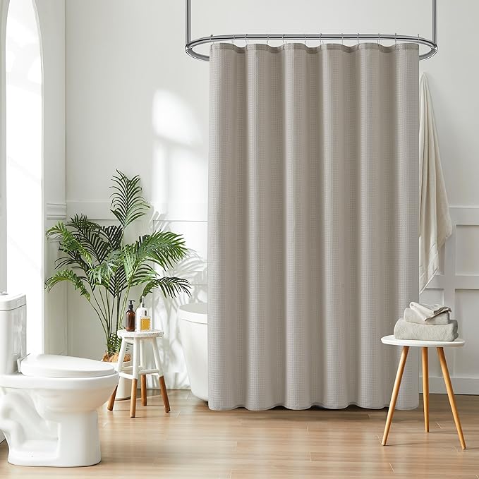 Indecor Home Luxury Waffle Weave Heavy Weight CVC Poly Cotton Blended Fabric Shower Curtain Elegant Hotel Style Fabric for Bathroom, Water Repellent, Machine Washable Taupe Waffle