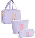 Fystdtote Personalized Initial Cute Toiletry Bag Pouch Make Up Bags Travel Cosmetic Makeup Bag for Girl Girlfriend Wife Teacher Mom Her 16th 17th 18th Birthday Gifts - Lavender,H