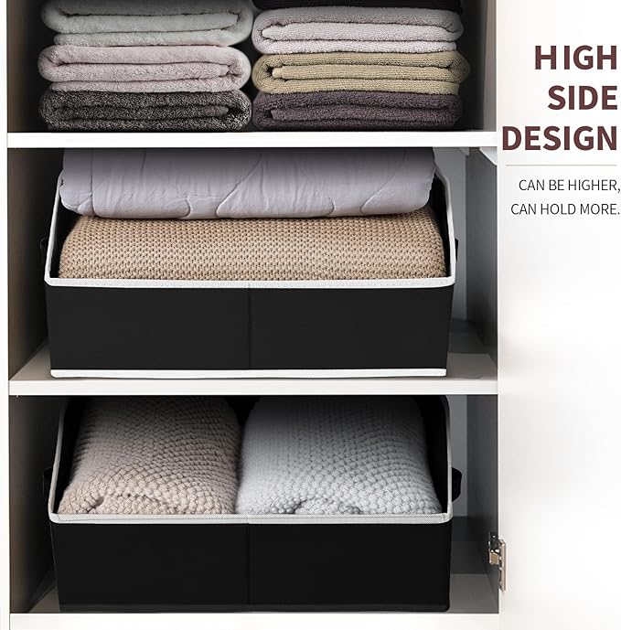 Homsorout Large Closet Organizers and Storage Bins - 3 Pack Trapezoid Storage Baskets for Shelves, Foldable Fabric Baskets with Handles Ideal for Closet, Basket, Wardrobe and Shelf Storage, Black