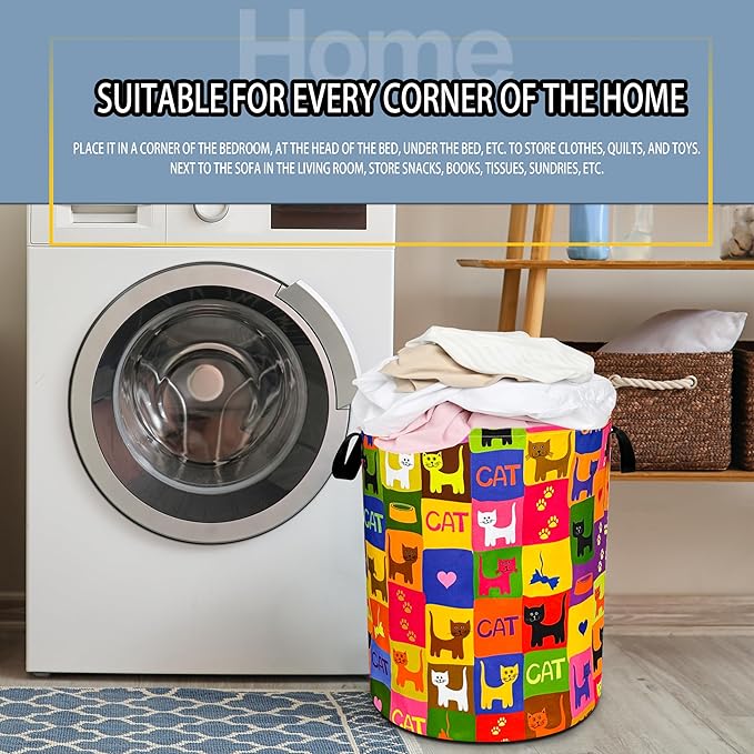 NUTAINLA Cute Cat Laundry Basket Funny Pet Foldable Oxford Cloth Funny Tote Bag Laundry Hamper Clothes Storage Bucket Toy Organizer For Bathroom/Laundry Storage/Bedroom 18.9x16.5 Inch