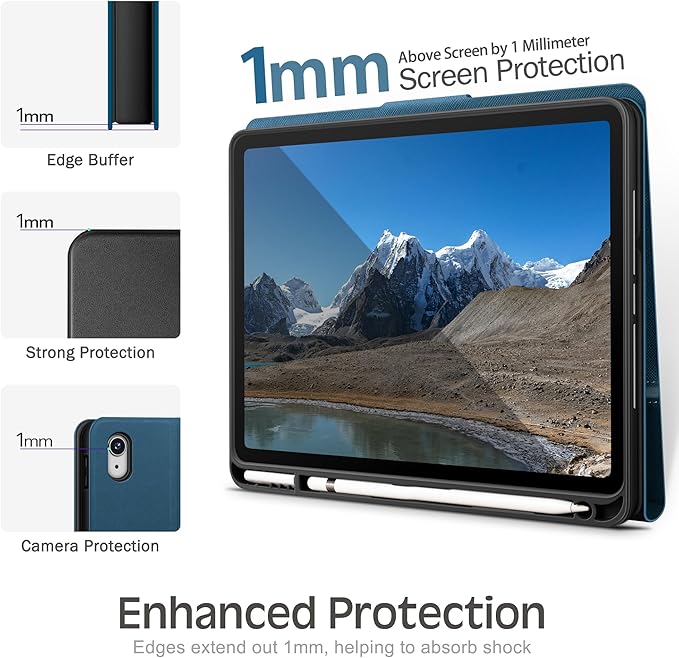 KingBlanc Case for iPad (A16) 11th Generation 11 Inch 2025, iPad 10th Gen 10.9 Inch 2022 with Pencil Holder, PU Leather Protective Cover, Auto Sleep/Wake, Viewing/Typing Angle, Magnetic Clasp, Blue