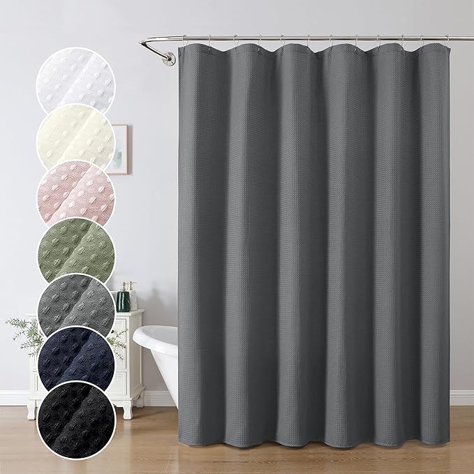 OWENIE Grey Shower Curtain, Waffle Weave Heavy Fabric Shower Curtain for Bathroom, Waterproof Thick 420G/M Textured Soft Elegant Luxury Hotel Spa Bath Curtains, Machine Washable, Grey, 72W x 72L