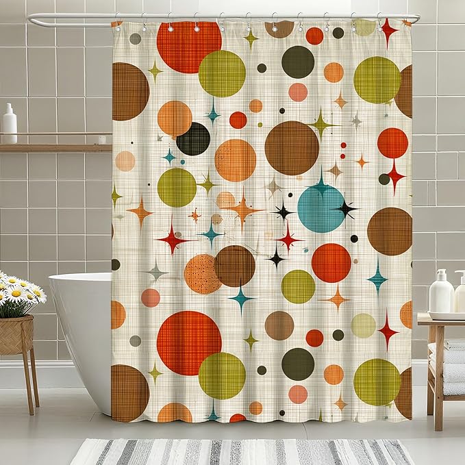 mutakin Mid Century Modern Shower Curtain Abstract Geometric Art Shower Curtains for Bathroom Waterproof Fabric Bath Curtain Decor with Hooks