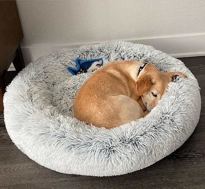 Mr. Peanut's OrthoPlush Two Tone Extra Fluff Faux Fur Donut Pet Bed (Medium, Snowflake)