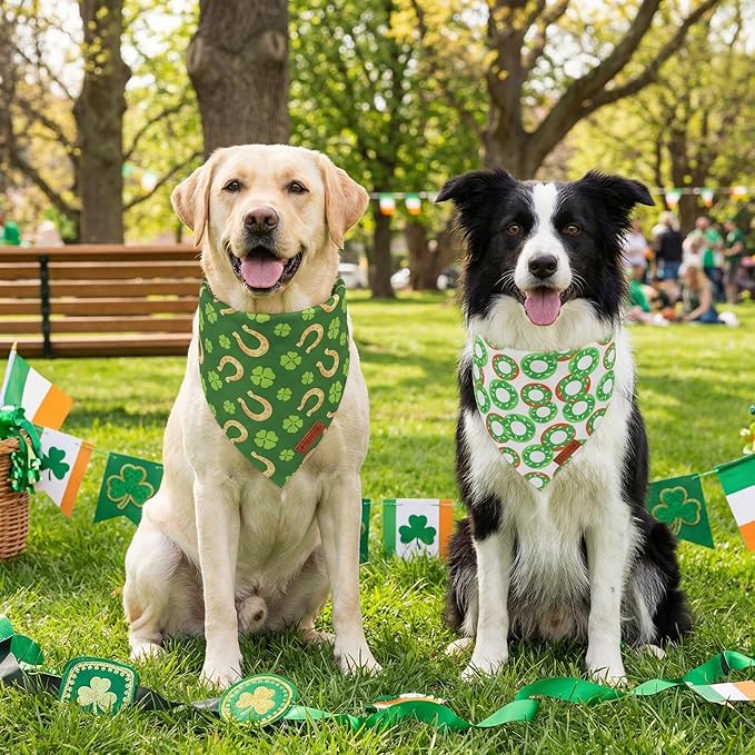 PTDECOR St. Patrick's Day Dog Bandana, Irish Reversible Pet Scarf, Premium Durable Fabric, Green Shamrock Donuts Pet Bandanas for Extra Large Dogs (X-Large)