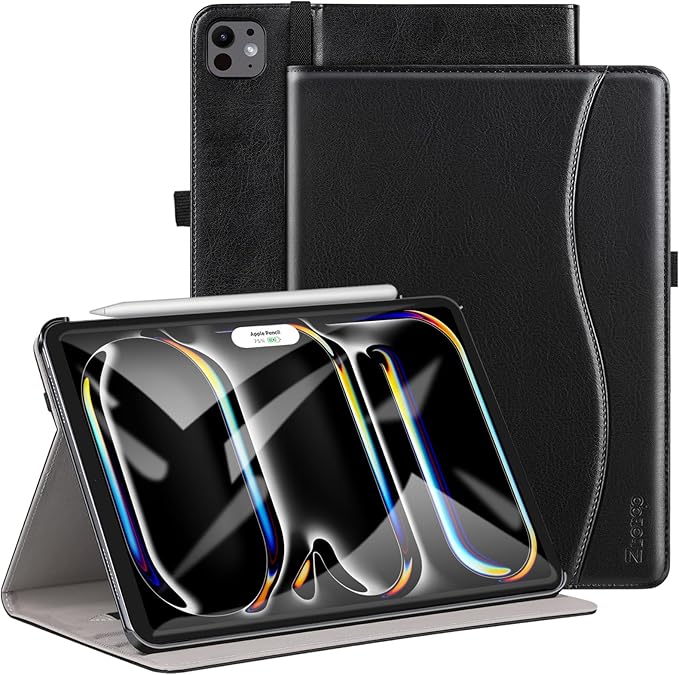 ZtotopCases for New iPad Pro 11 Inch Case 2024 (M4), Premium PU Leather Smart Cover with Auto Wake/Sleep,Multiple View Angles with Hand Strap and Pocket for iPad Pro 11 5th Gen,Black