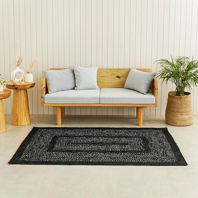 Traditional Jute Braided Rug, Rustic Country Décor for Kitchen, Living Room, Dining Room, Bedroom, Black Olive, 6'X9'