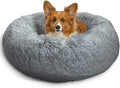 Best Friends by Sheri The Original Calming Donut Dog Bed – Washable Plush Pet Bed for Medium Breeds up to 45 lbs, Shag Faux Fur, Gray, Medium (30" x 30")