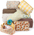 Paterr 10 Pcs Quilted Makeup Bag Bulk Cotton Floral Cosmetic Bag Women Girls Bridesmaid Gifts Cute Makeup Pouch Coquette Aesthetic Travel Toiletry Organizer(Yellow Floral,7.87 x 4.72 x 3.15 Inches)
