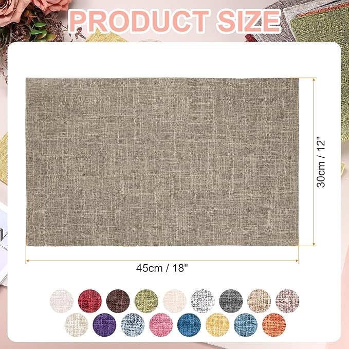 HARFINGTON 4pcs Linen Fabric Placemats 12" x 18" Polyester Rectangle Place Mats Machine Washable Heat Resistant Kitchen Table Mats for Outdoor Indoor Party Family Holiday, Light Brown
