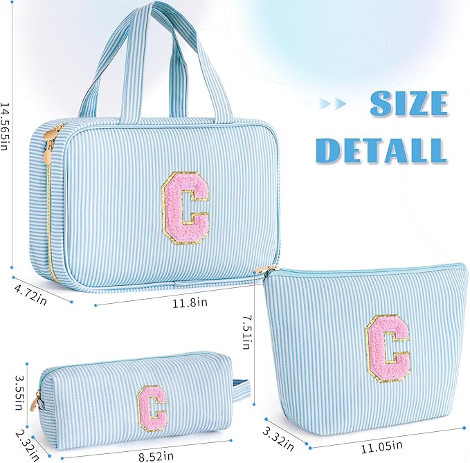 Fystdtote Preppy Toiletry Bag Makeup Bag for Women Her - Personalized Cute Makeup Pouch for Girlfriend Bridesmaid Wife Mom | Travel Toiletry Cosmetic Bag for Friend | Birthday Gift Idea - Blue C