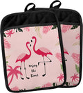 Pink Flamingo Pot Holders with Pockets, Tropical Flamingo Enjoy The Time Pot Holders Heat Resistant Oven Mitts Hot Pads for Kitchen Baking Cooking