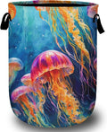Colorful Jellyfish Ocean Laundry Basket, Laundry Hamper Collapsible Oxford Cloth with Handle Clothes Toy Storage Bin for Bathroom Laundry Room Bedroom 15.7 X 20 Inch