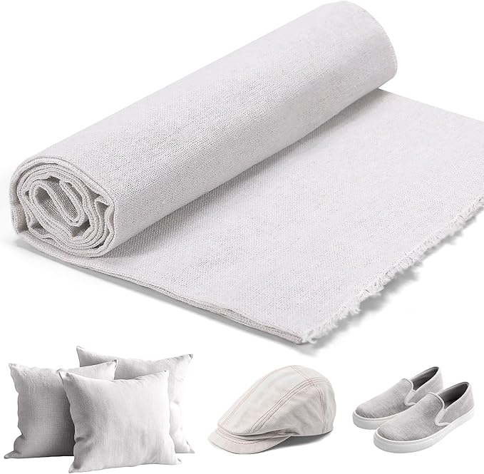 Caydo White Linen Fabric, (62In x 19In) Large Size Linen Material for Making Garment Craft Flower Pot Interior Decoration