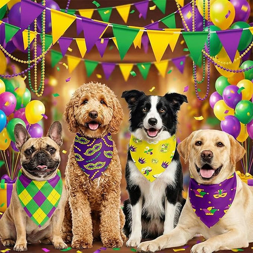 Abbylike 50 Pcs Mardi Gras Dog Bandanas Bulk Purple Green and Gold Bandanas for Dogs Triangle Kerchief Bibs Scarf Set for Pet Carnival Costume Photo Props Accessories Shops (25.6 x 17.7 x 17.7)