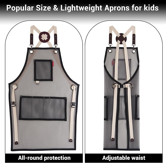 Kids Art Aprons for Painting, Gardening, Cooking, Multiple Pockets, Kids Smock for Boys & Girls, Waterproof (Age6-12)
